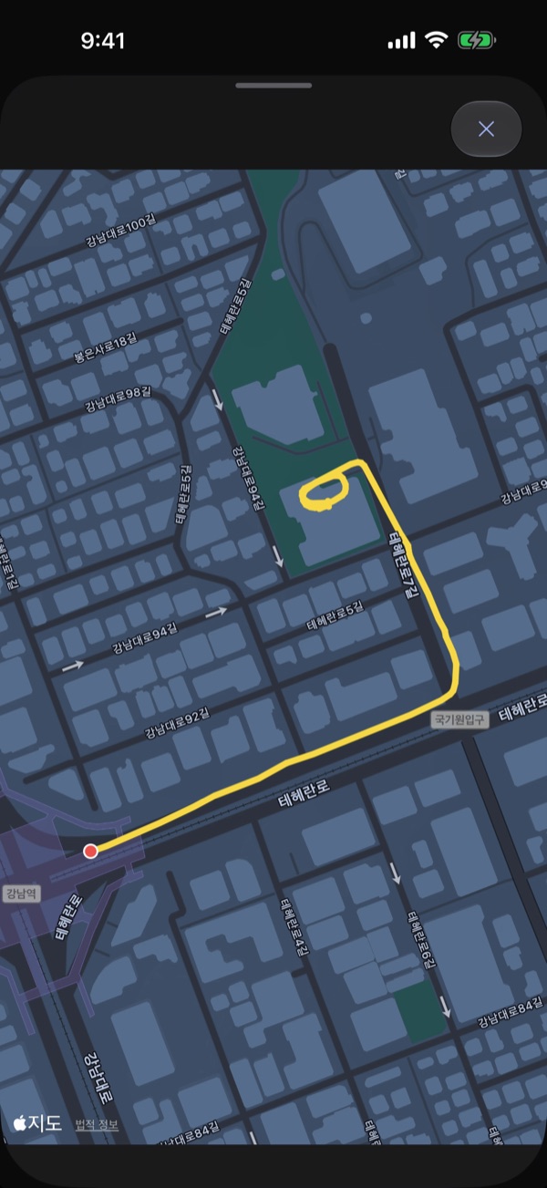 Large map: driving route and event location.